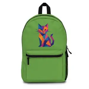 Green Fractal Feline Backpack – Whimsy Meets Function, Trendy School Bag, Cat Lover Gift, Unique Travel Pack, Kids' Backpack with Art Design