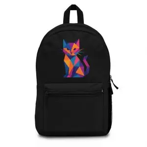 Black Fractal Feline Backpack – Whimsy Meets Function, Trendy School Bag, Cat Lover Gift, Unique Travel Pack, Kids' Backpack with Art Design